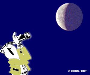 Graphique montrant la lune étant observée au travers un téléscope