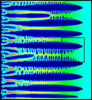 Image d’une simulation informatique d’un métal se solidifiant au niveau moléculaire.