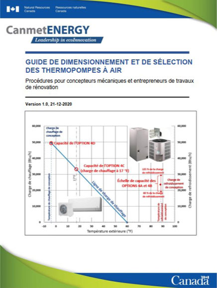 couverture de le guide de dimensionnement et de sélection des thermopompes à air et la Feuille de travail sommaire des caractéristiques clés de thermopompe à air