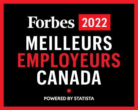 Badge Forbes 2022. Meilleurs employeurs Canada. Powered by Statista