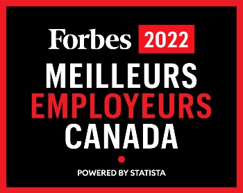 Badge Forbes 2022 – Meilleurs employeurs Canada. Powered by Statista