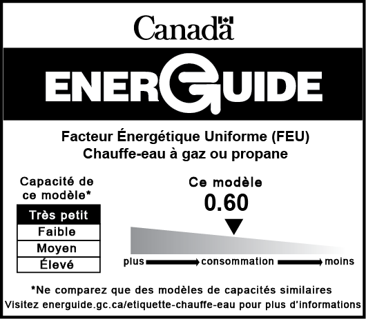 Étiquette ÉnerGuide d'un chauffe-eau au gaz ou au propane à réservoir de stockage