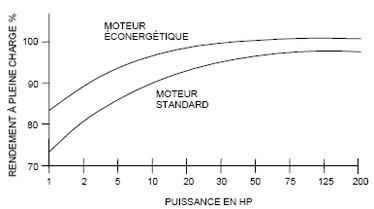 graphique montrant l'efficacité moteur typique des moteurs efficaces standards et de l'énergie