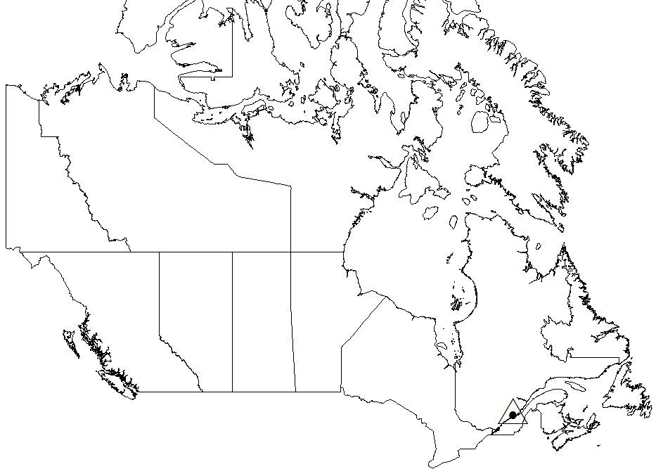 Carte du Canada illustrant la parcelle d’essai d’épandage de cendre de bois à Valcartier, au Québec.