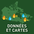 Image d'une carte du Canada superposée de pictogrammes faisant alterner – d'ouest en est – une flamme et une goutte d'eau. À côté de chaque pictogramme, des barres horizontales indiquent les tendances futures.