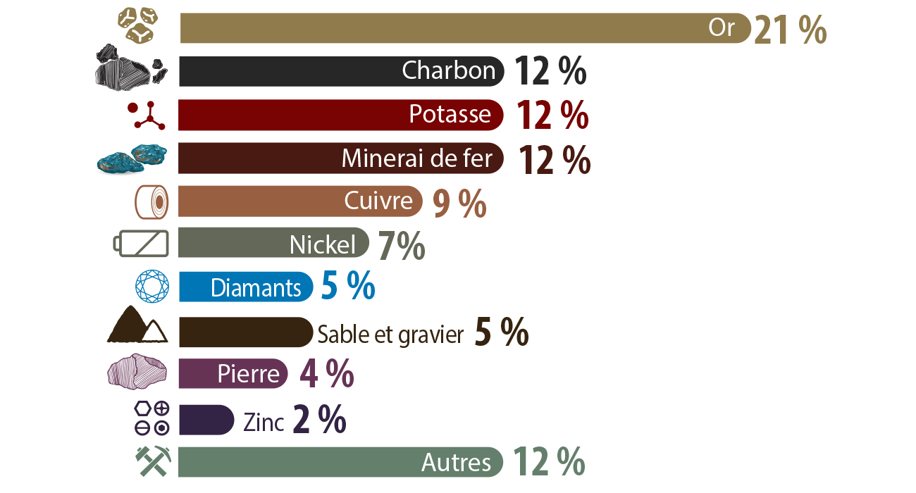 Principaux minéraux, par valeur de production, en 2019 (p)
