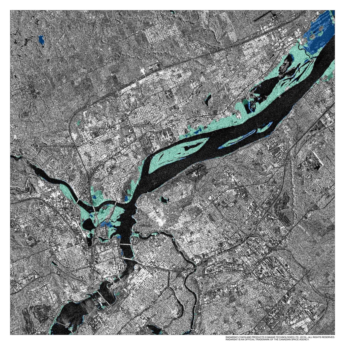 Satellite image showing ground flooding