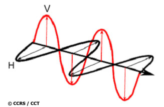 Exemples de polarisations horizontales (noir) et verticales (rouge) d'une onde électromagnétique