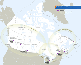 Raffineries au Canada en 2007 (en milliers de mètres cubes par jour)