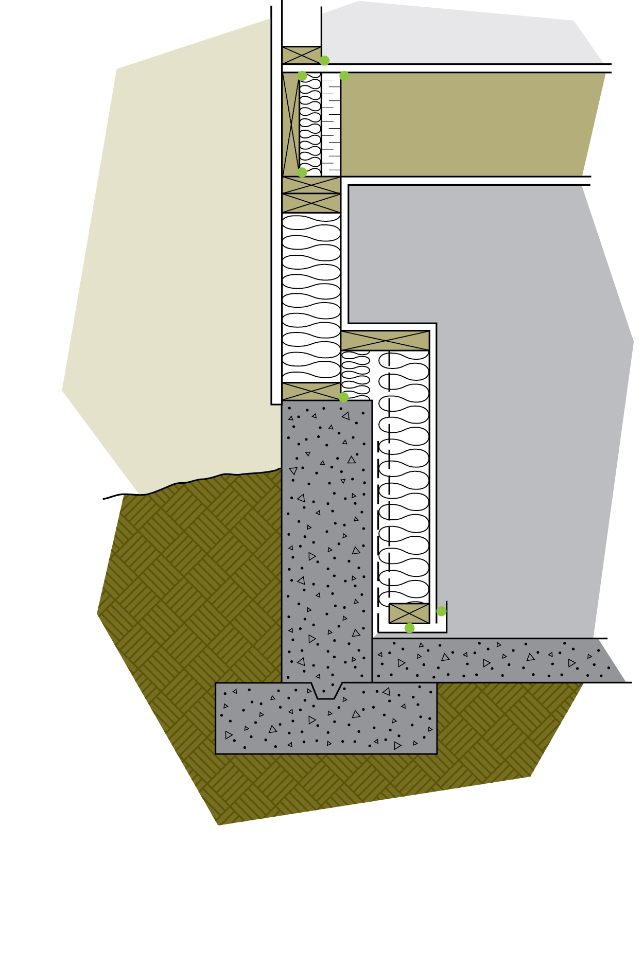 Figure 6-20 L’isolation d’un mur nain se fait en deux étapes et forme une pièce d’appui