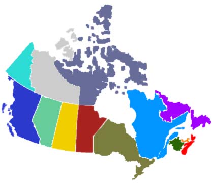 Cliquez une région de la carte du Canada pour obtenir une liste des programmes pour cette région.